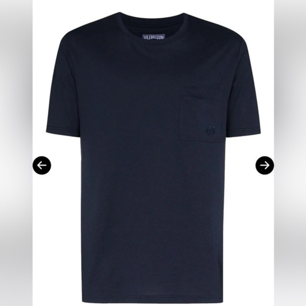 Vilebrequin Organic Cotton Short Sleeve Pocket Tee Shirt in Navy Blue Medium
